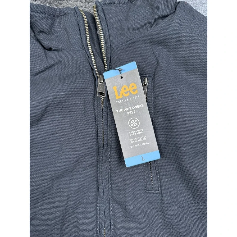 Lee Canvas Sherpa Lined Insulated Workwear Vest Mens XL Black Full-Zip NWT - Picture 2 of 6